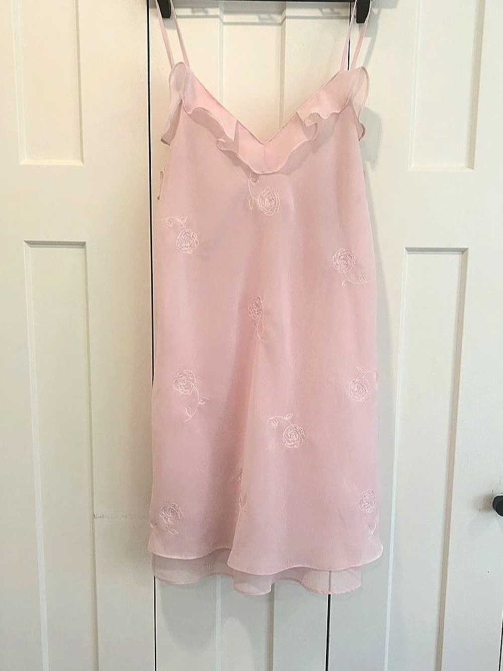 Valerie Stevens Pink Rose Embroidered Slip Dress - Size Small